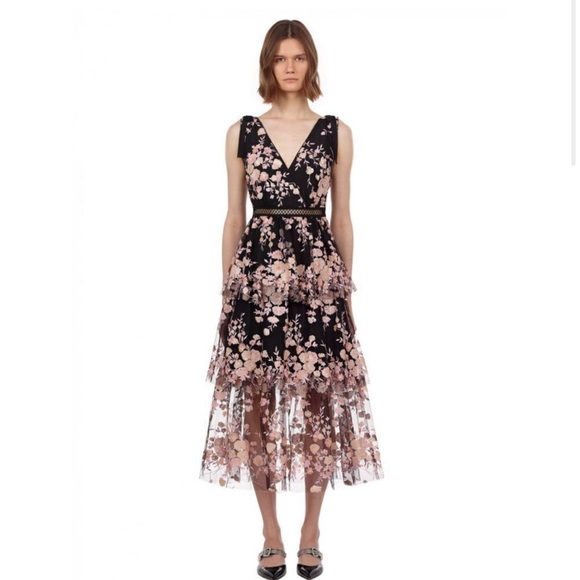 Self-Portrait Dresses & Skirts - Self-Portrait Black and Pink Floral Dress